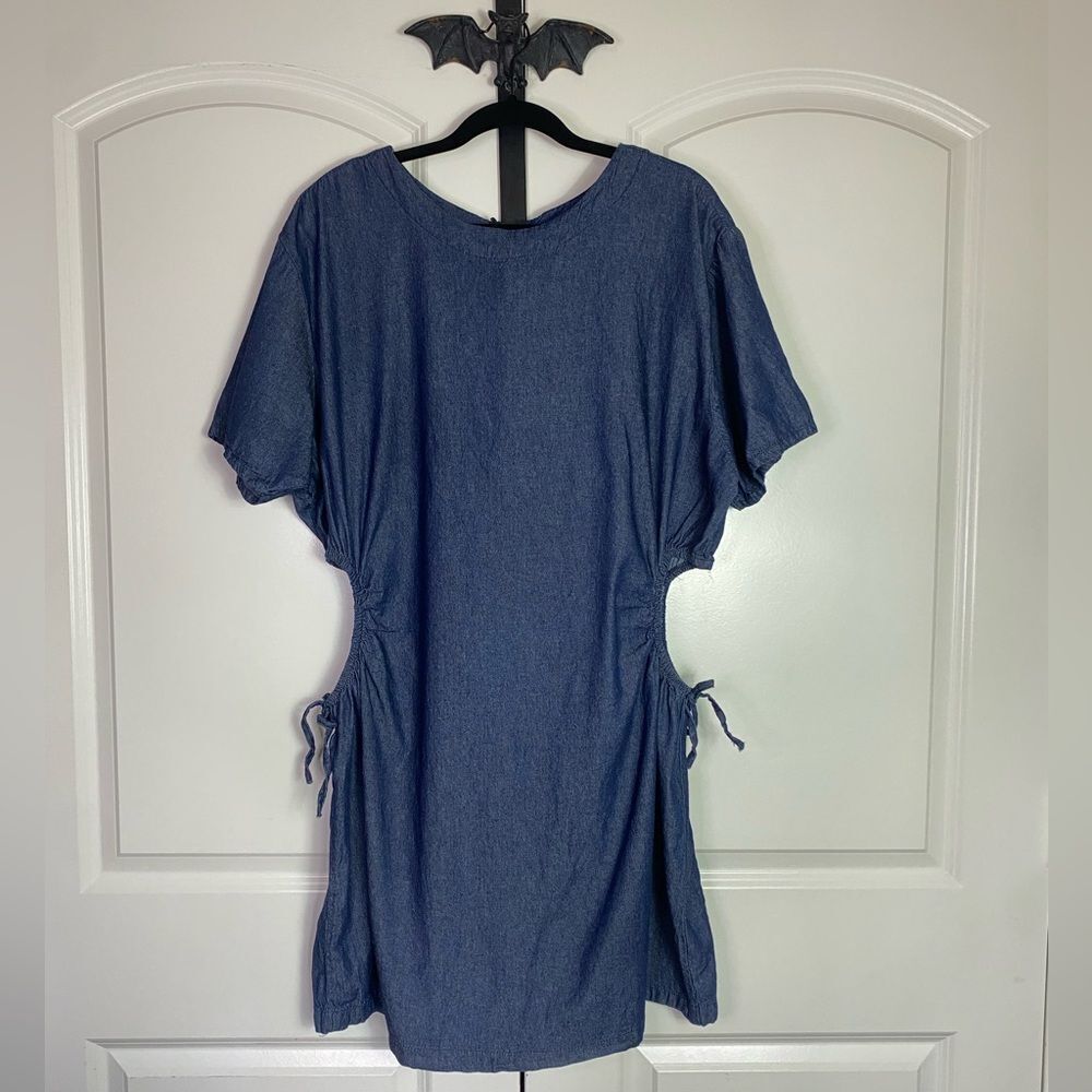 Boho Blue Jean Mini Dress Peekaboo Sides, Sexy, Tie Box accents Chic Fashion 2X